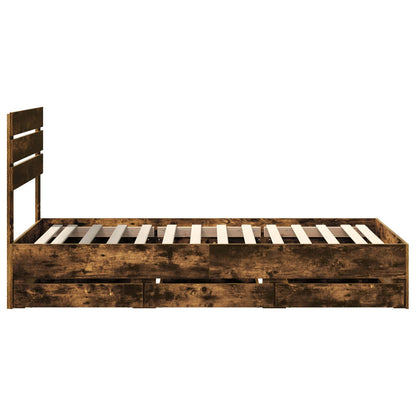 Bed Frame with Drawer Smoked Oak 75 x 190 cm Engineer Wood