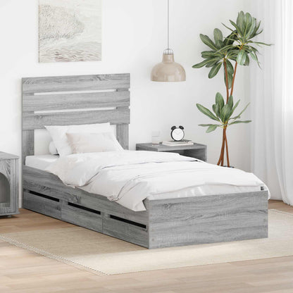 Bed Frame with Drawer Grey Sonoma 75 x 190 cm Engineer Wood