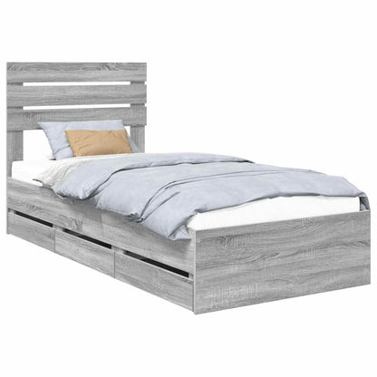 Bed Frame with Drawer Grey Sonoma 75 x 190 cm Engineer Wood