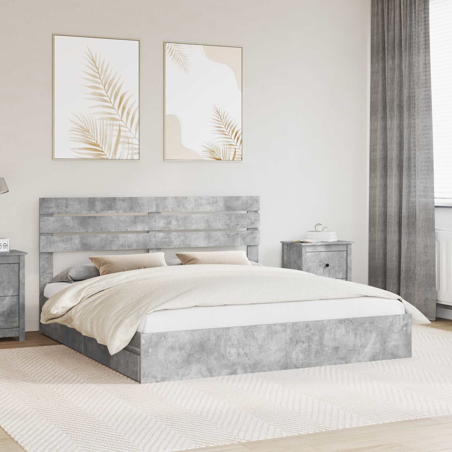Storage Bed Concrete Grey 200 x 200 cm Engineered Wood