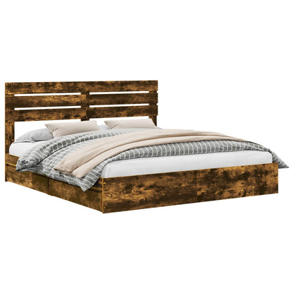 Storage Bed with Drawer Smoked Oak 180 x 200 cm Engineered Wood