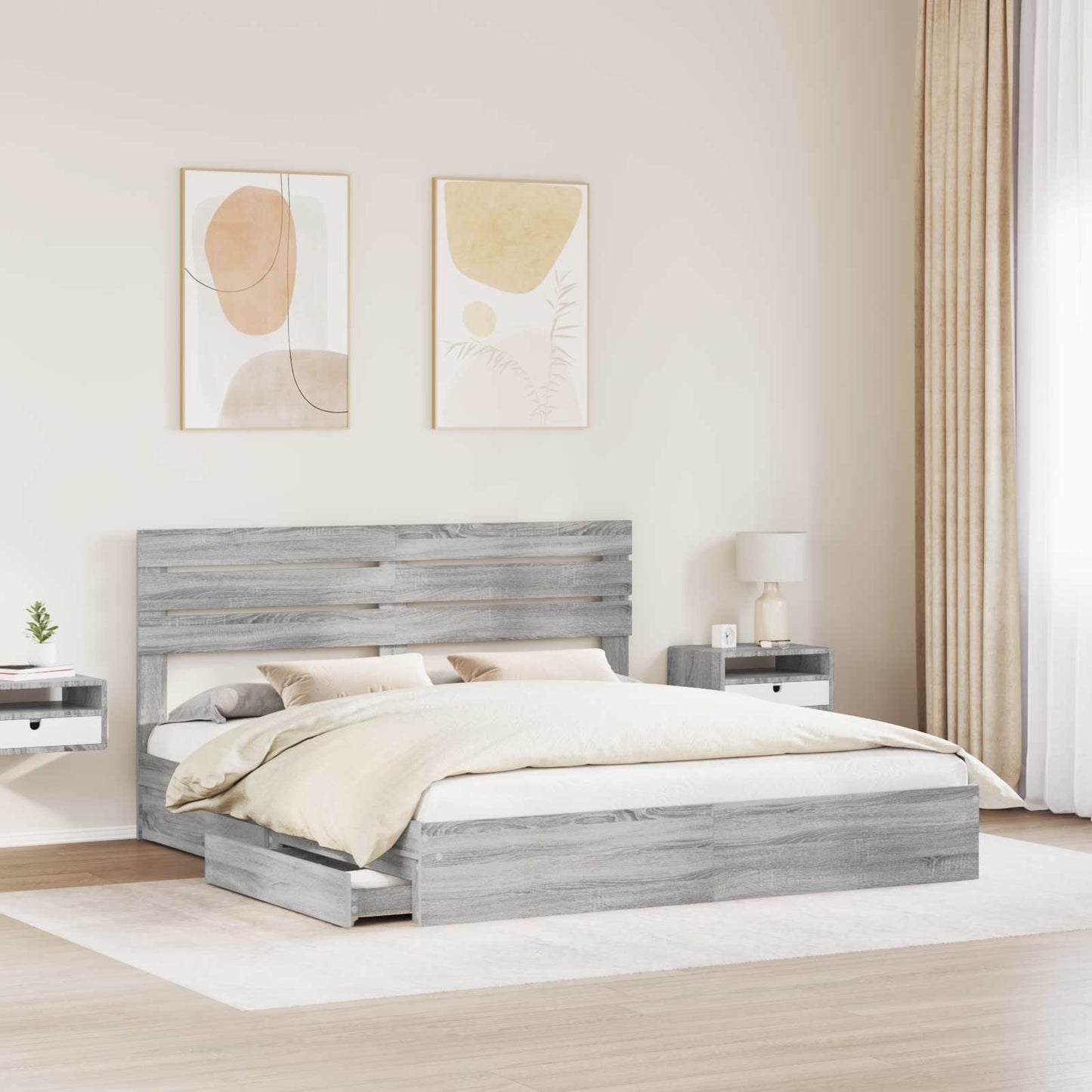 Storage Bed Grey Sonoma 180 x 200 cm Engineered Wood