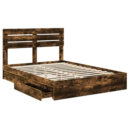 Storage Bed with Drawer Smoked Oak 160 x 200 cm Engineered Wood