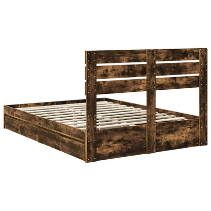 Storage Bed with Drawer Smoked Oak 160 x 200 cm Engineered Wood