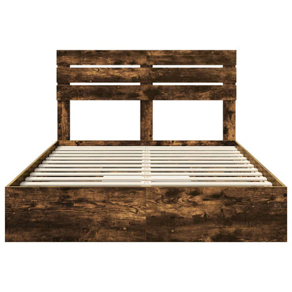 Storage Bed with Drawer Smoked Oak 160 x 200 cm Engineered Wood