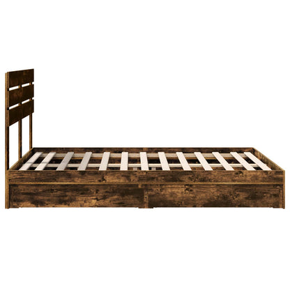 Storage Bed with Drawer Smoked Oak 160 x 200 cm Engineered Wood