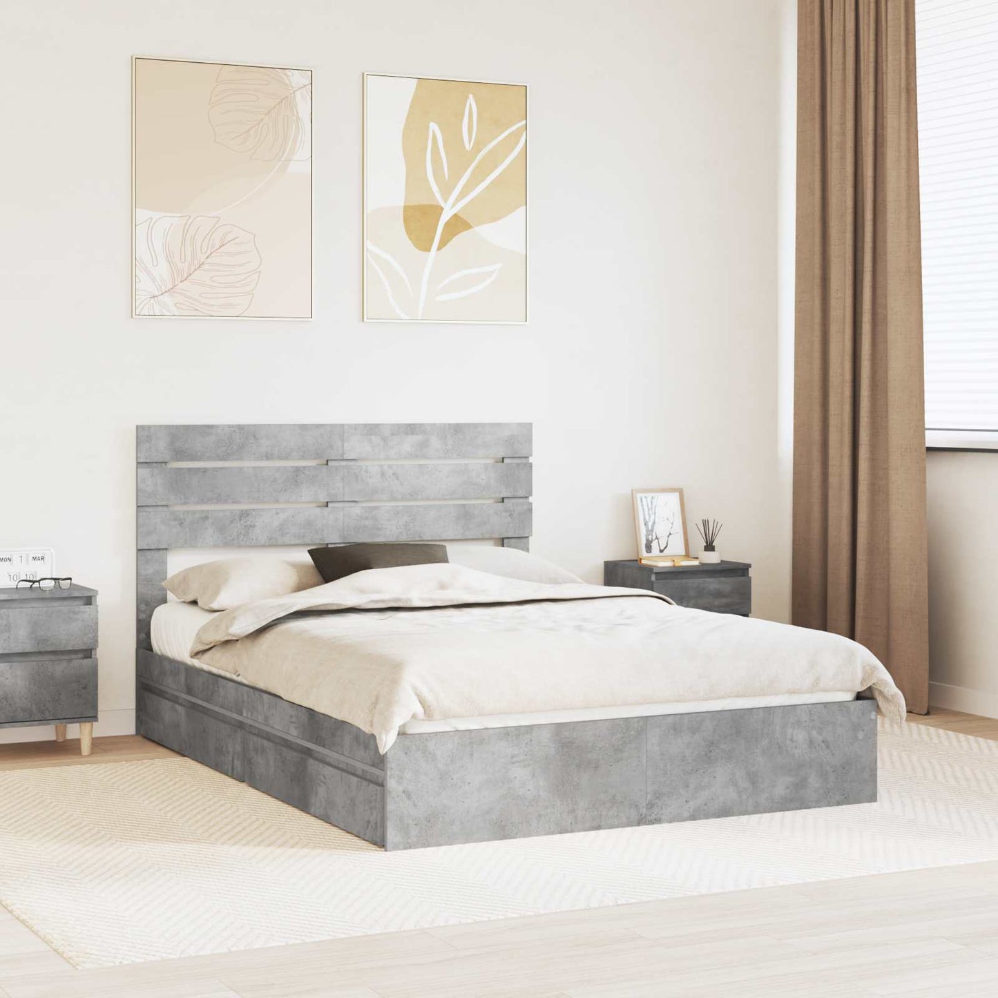 Storage Bed Concrete Grey 150 x 200 cm Engineered Wood