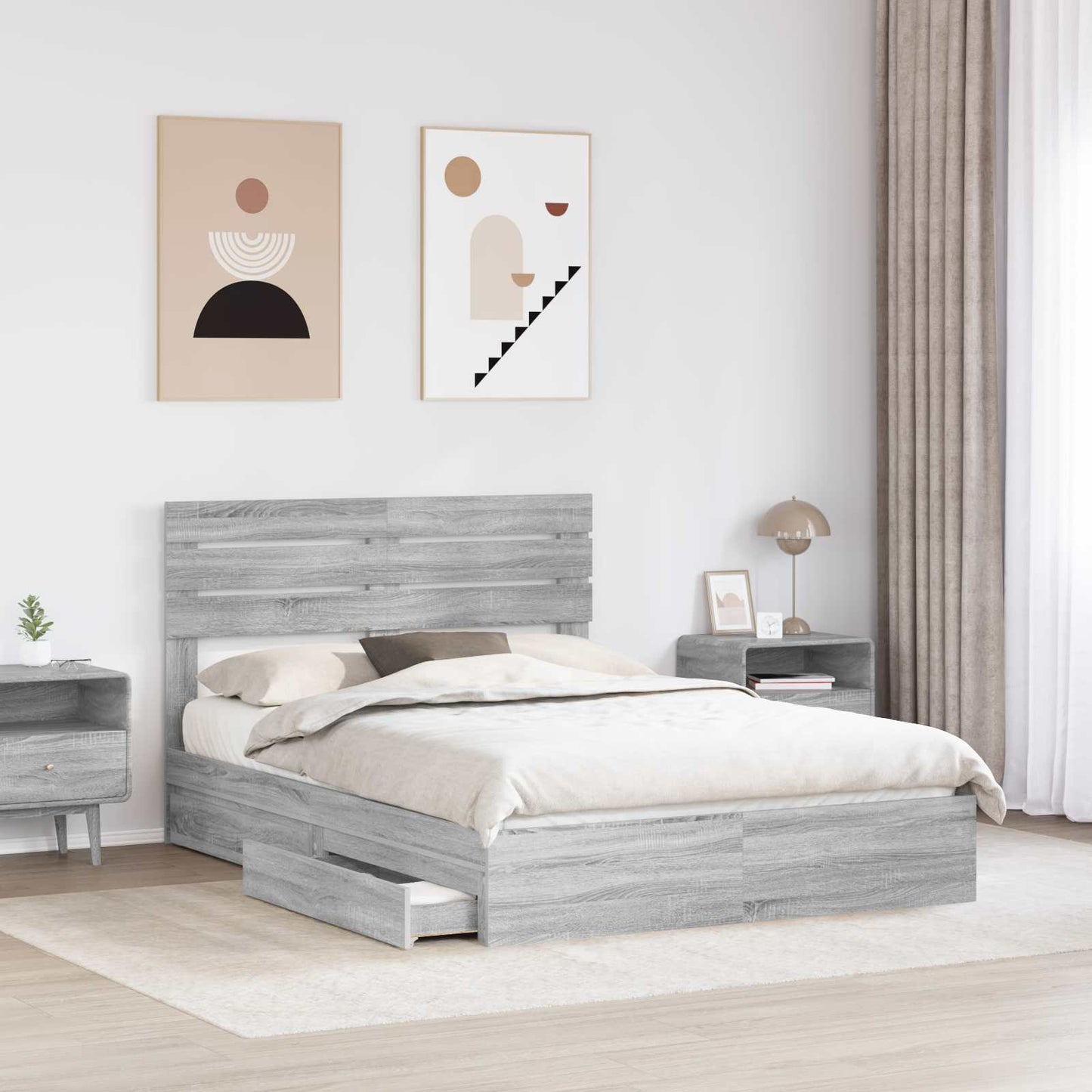 Storage Bed Grey Sonoma 140 x 200 cm Engineered Wood