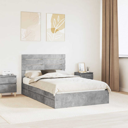 Storage Bed Concrete Grey 135 x 190 cm Engineered Wood