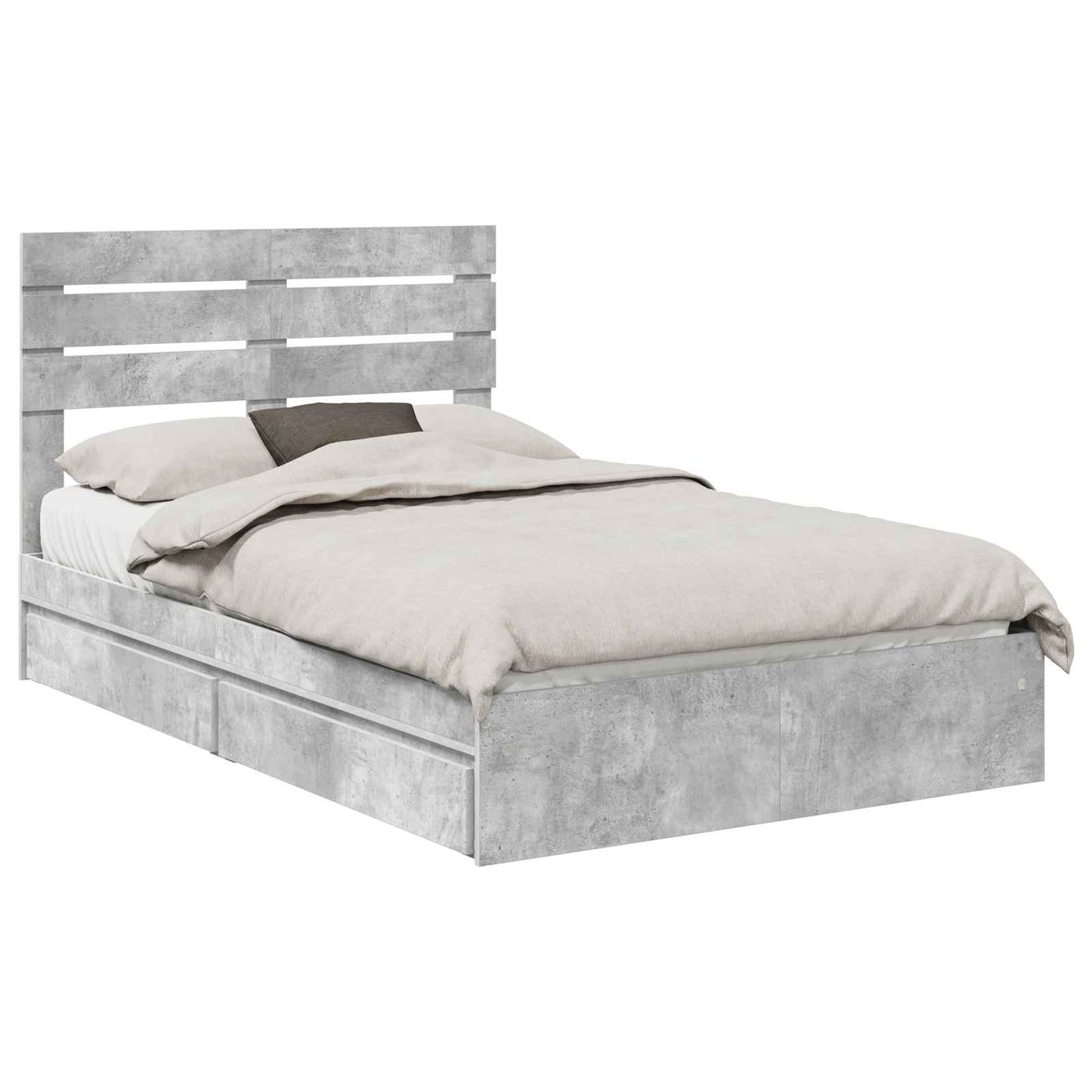 Storage Bed Concrete Grey 135 x 190 cm Engineered Wood