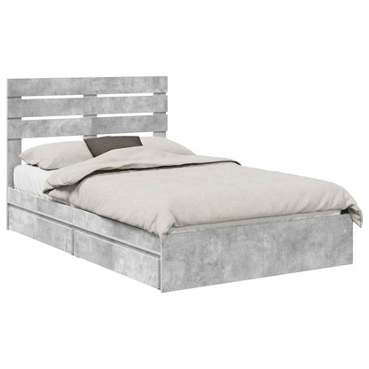 Storage Bed Concrete Grey 135 x 190 cm Engineered Wood