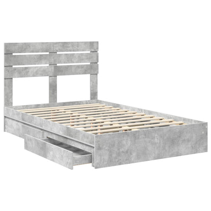 Storage Bed Concrete Grey 135 x 190 cm Engineered Wood