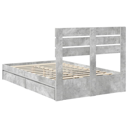 Storage Bed Concrete Grey 135 x 190 cm Engineered Wood