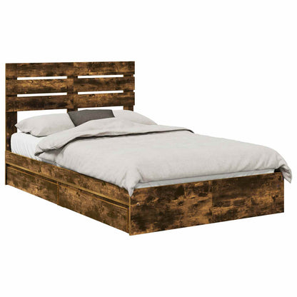 Storage Bed with Drawer Smoked Oak 135 x 190 cm Engineered Wood