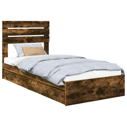 Storage Bed with Drawer Smoked Oak 100 x 200 cm Engineered Wood
