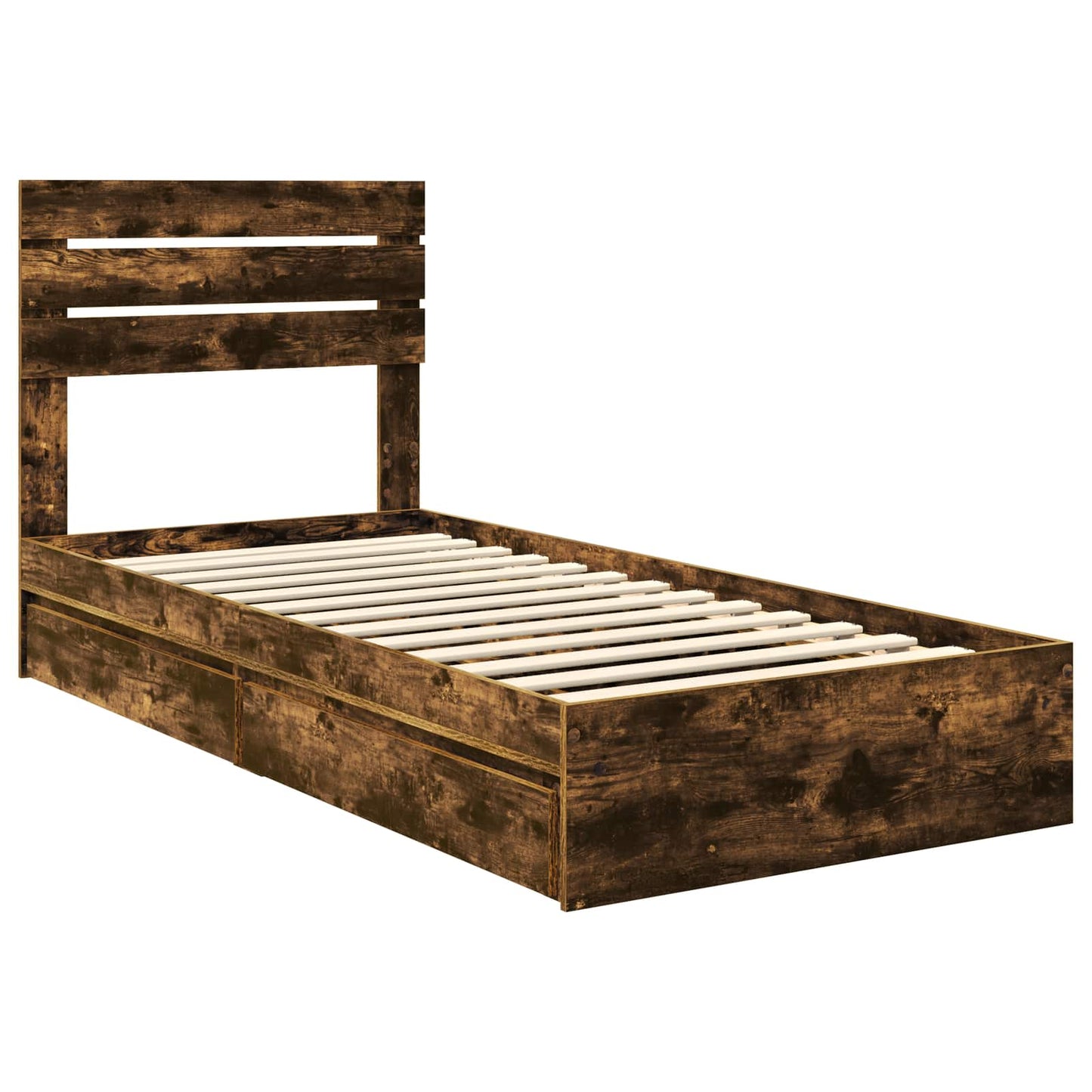 Storage Bed with Drawer Smoked Oak 100 x 200 cm Engineered Wood