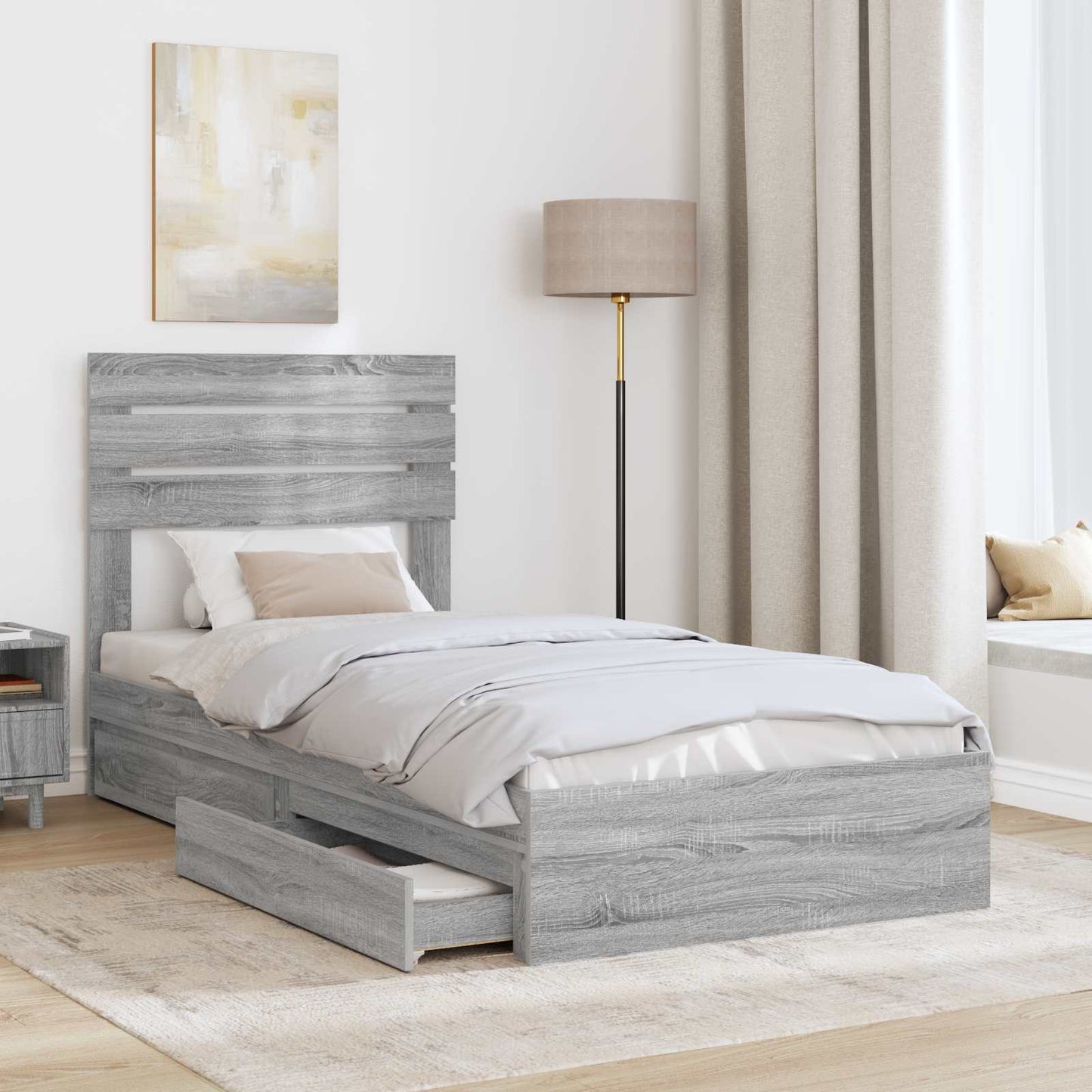 Storage Bed Grey Sonoma 100 x 200 cm Engineered Wood