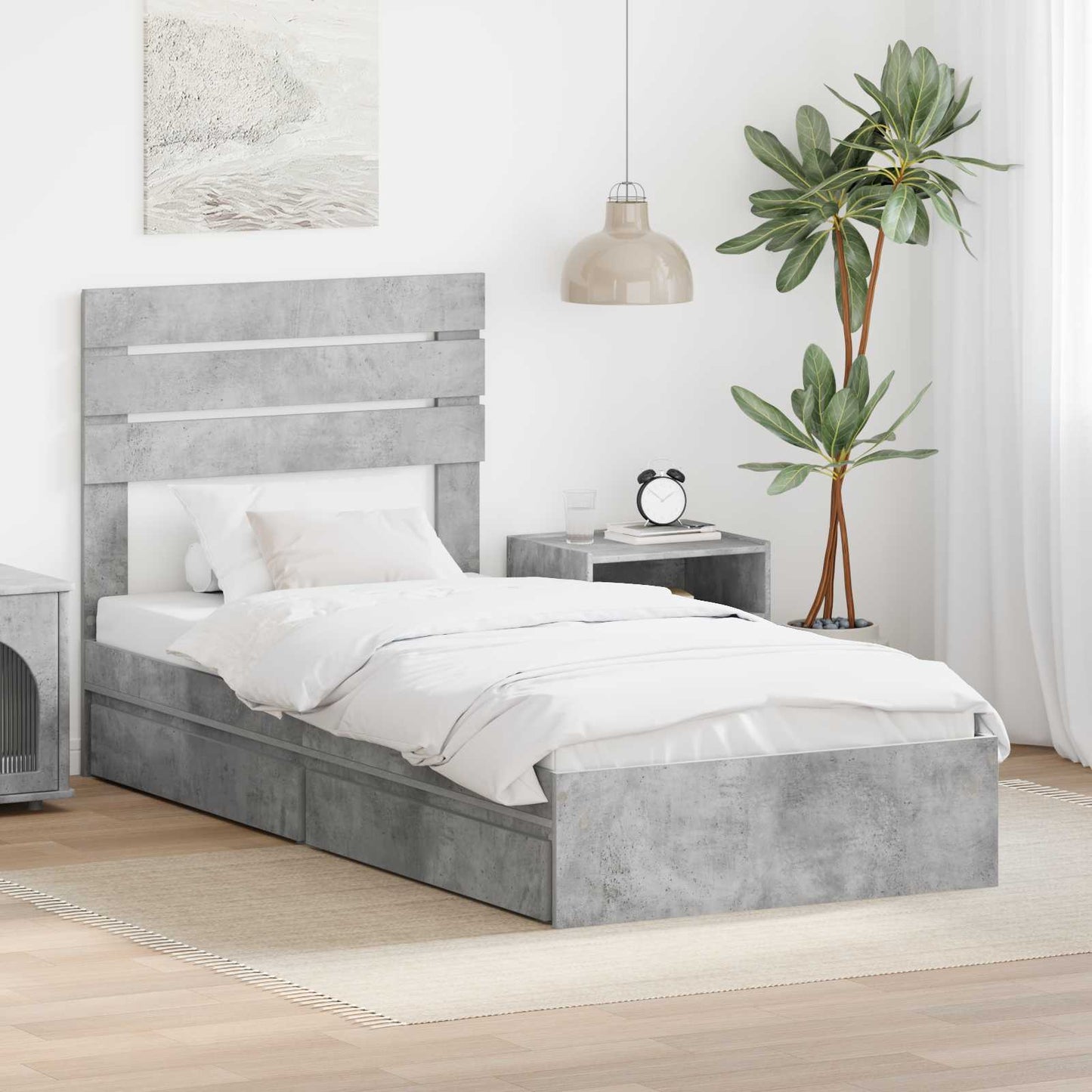 Storage Bed Concrete Grey 90 x 190 cm Engineered Wood
