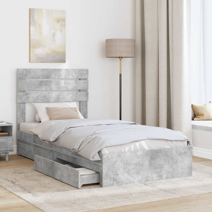 Storage Bed Concrete Grey 90 x 190 cm Engineered Wood