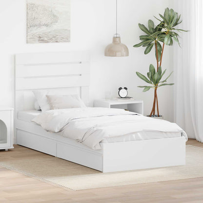 Storage Bed with Headboard White 75 x 190 cm Engineered Wood