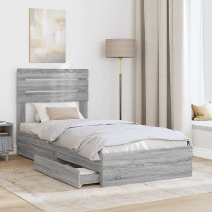 Storage Bed with Drawer Grey Sonoma 75 x 190 cm Engineered Wood