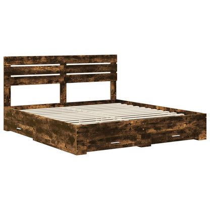 Bed Frame with Drawer Smoked Oak 200 x 200 cm Engineered Wood