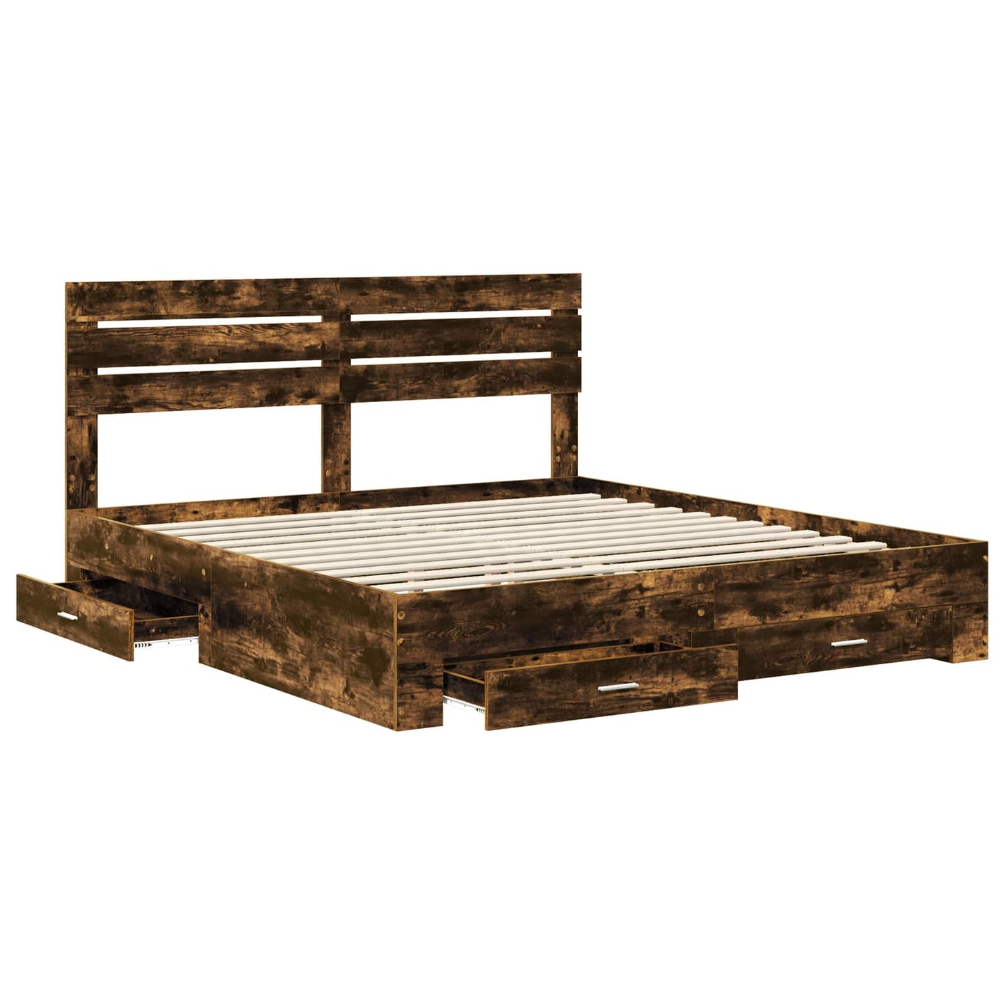Bed Frame with Drawer Smoked Oak 200 x 200 cm Engineered Wood