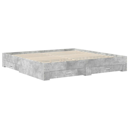 Bed Frame with Drawer Smoked Oak 200 x 200 cm Engineered Wood