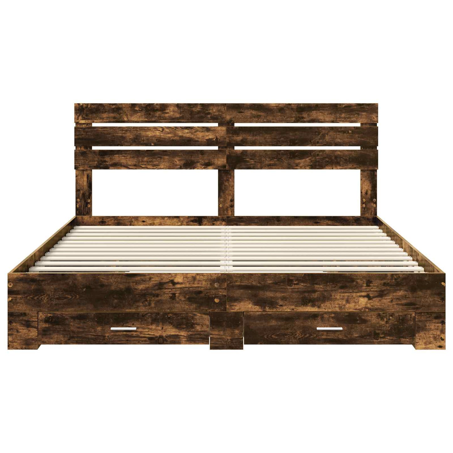 Bed Frame with Drawer Smoked Oak 200 x 200 cm Engineered Wood