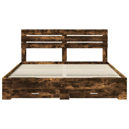 Bed Frame with Drawer Smoked Oak 200 x 200 cm Engineered Wood