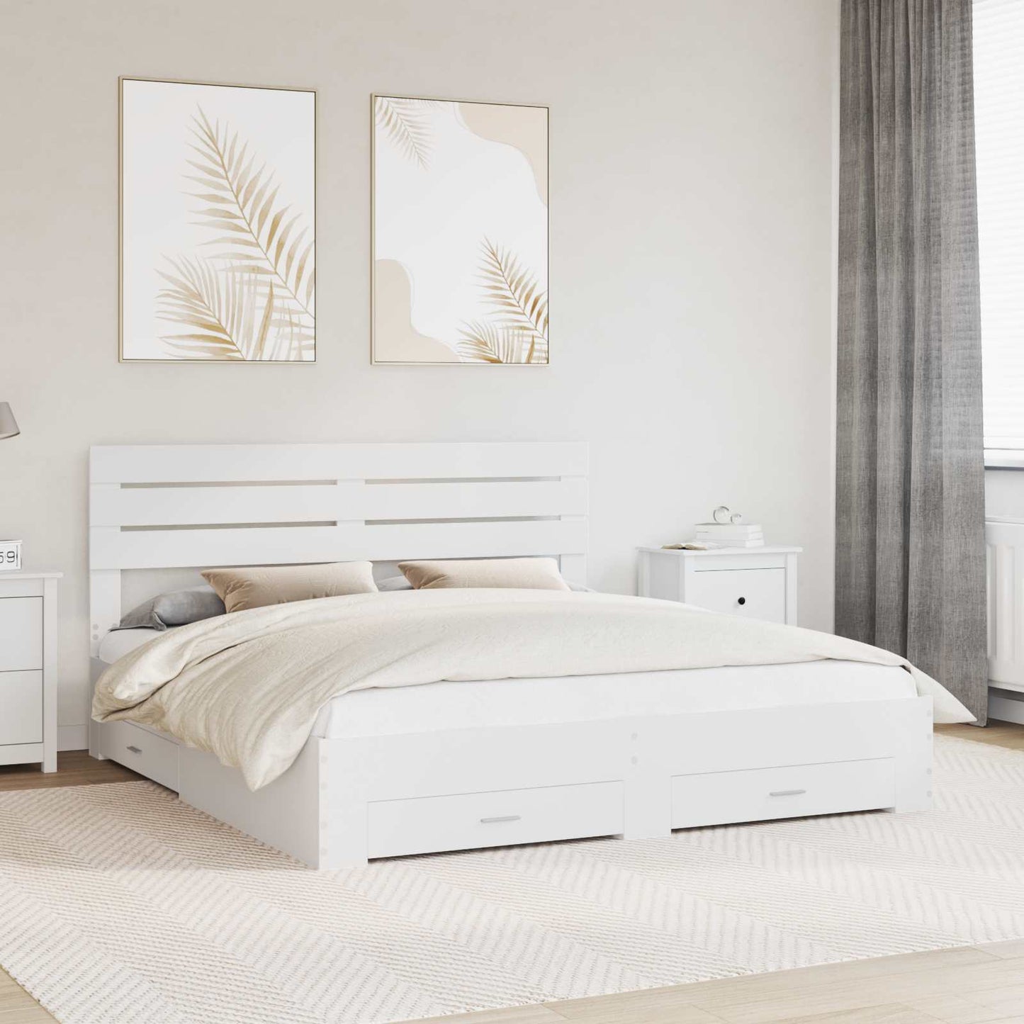 Bed Frame with Drawer with Headboard Manual Engineered Wood