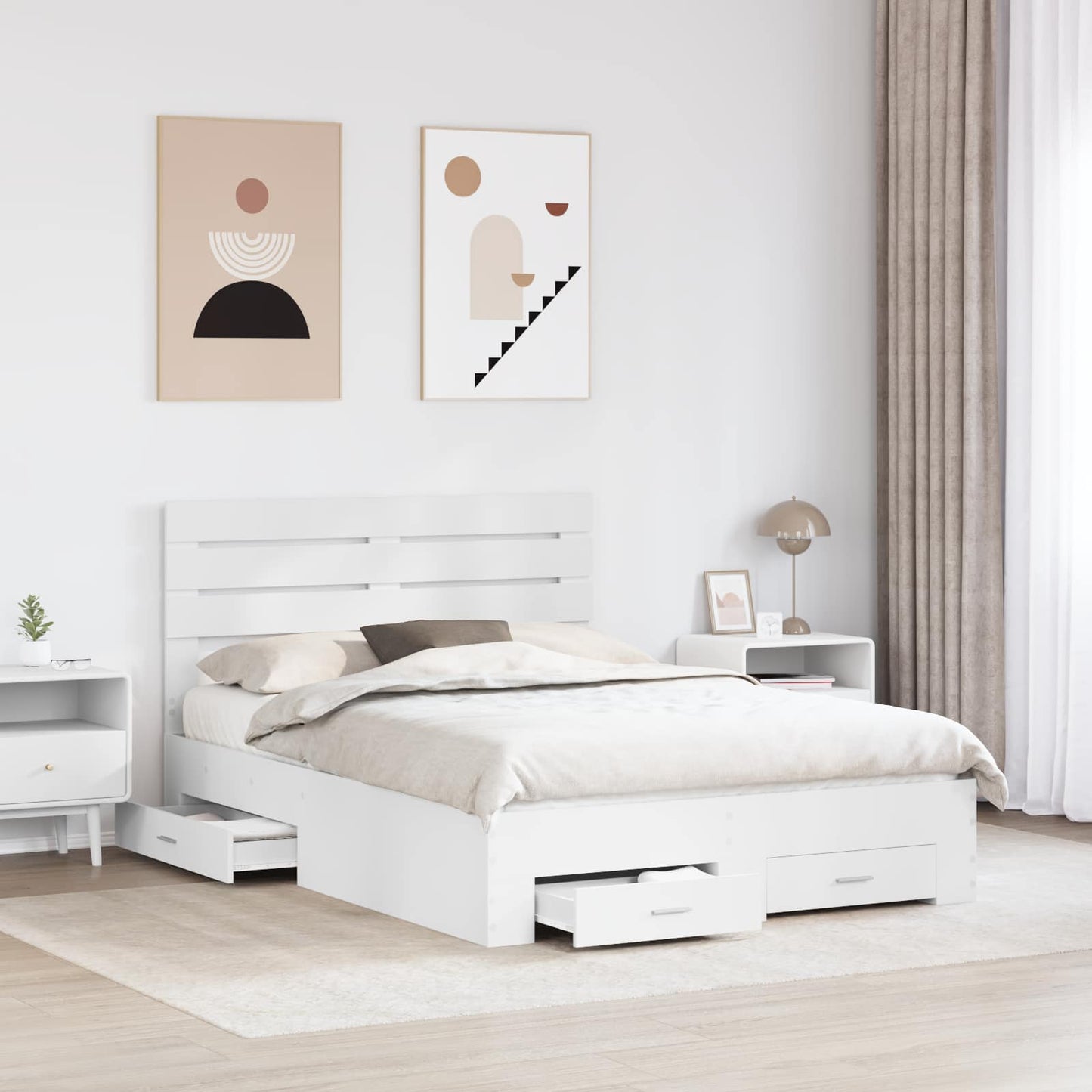 Bed Frame with Drawer with Headboard Manual Engineered Wood