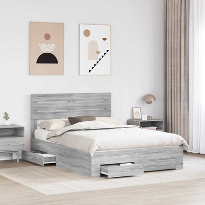 Bed Frame with Drawer Grey Sonoma 160 x 200 cm Engineered Wood