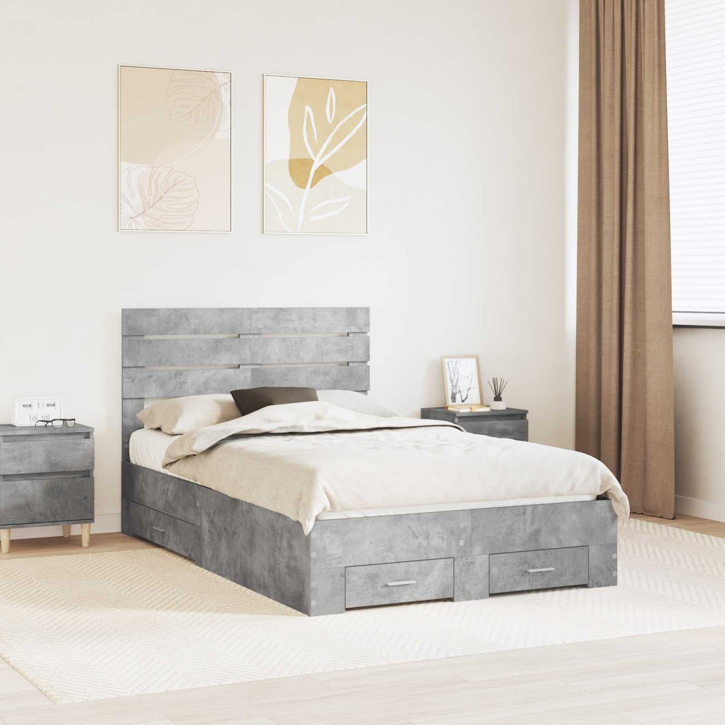 Bed Frame with Drawer with Headboard Manual Engineered Wood