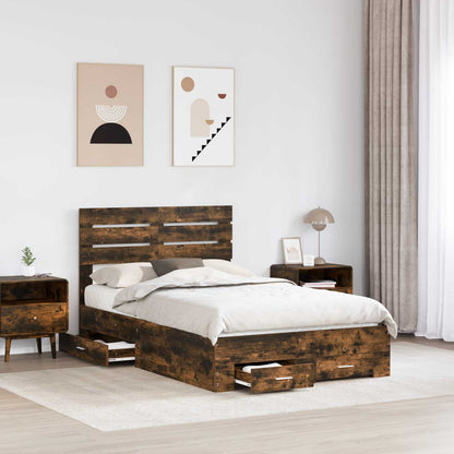 Bed Frame with Drawer Smoked Oak 135 x 190 cm Engineered Wood