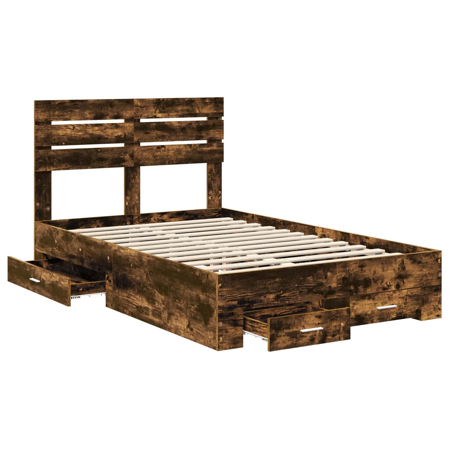 Bed Frame with Drawer Smoked Oak 135 x 190 cm Engineered Wood