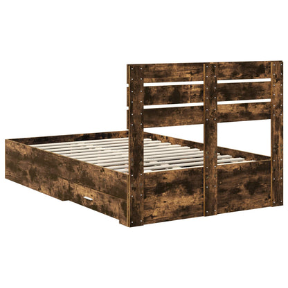 Bed Frame with Drawer Smoked Oak 135 x 190 cm Engineered Wood