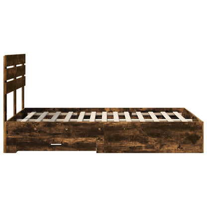 Bed Frame with Drawer Smoked Oak 135 x 190 cm Engineered Wood