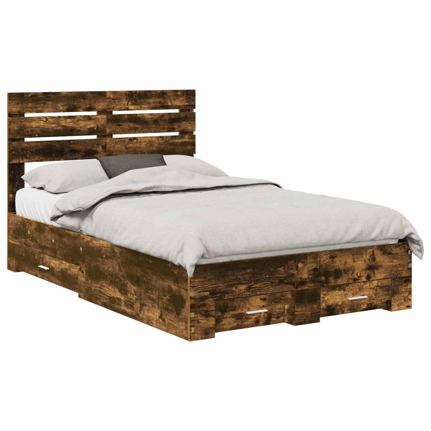 Bed Frame with Drawer Smoked Oak 120 x 190 cm Engineered Wood