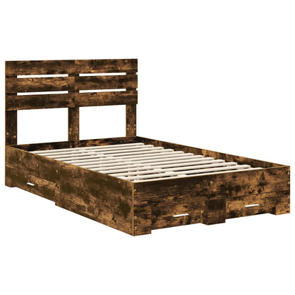 Bed Frame with Drawer Smoked Oak 120 x 190 cm Engineered Wood