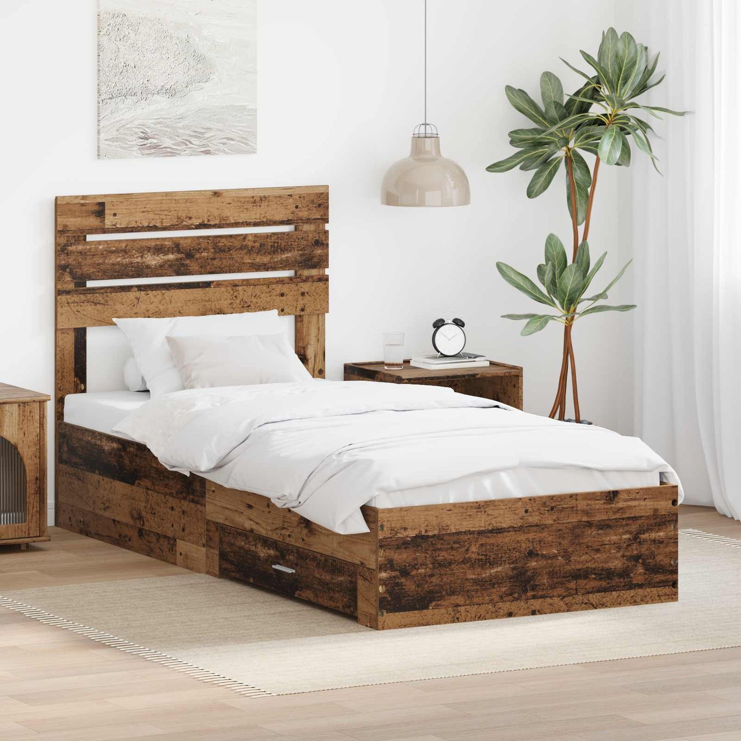 Bed Frame with Drawer with Headboard Manual Engineered Wood