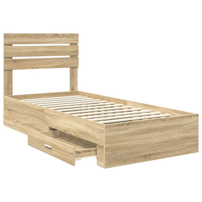 Bed Frame Sonoma Oak and Silver 75 x 190 cm Engineered Wood