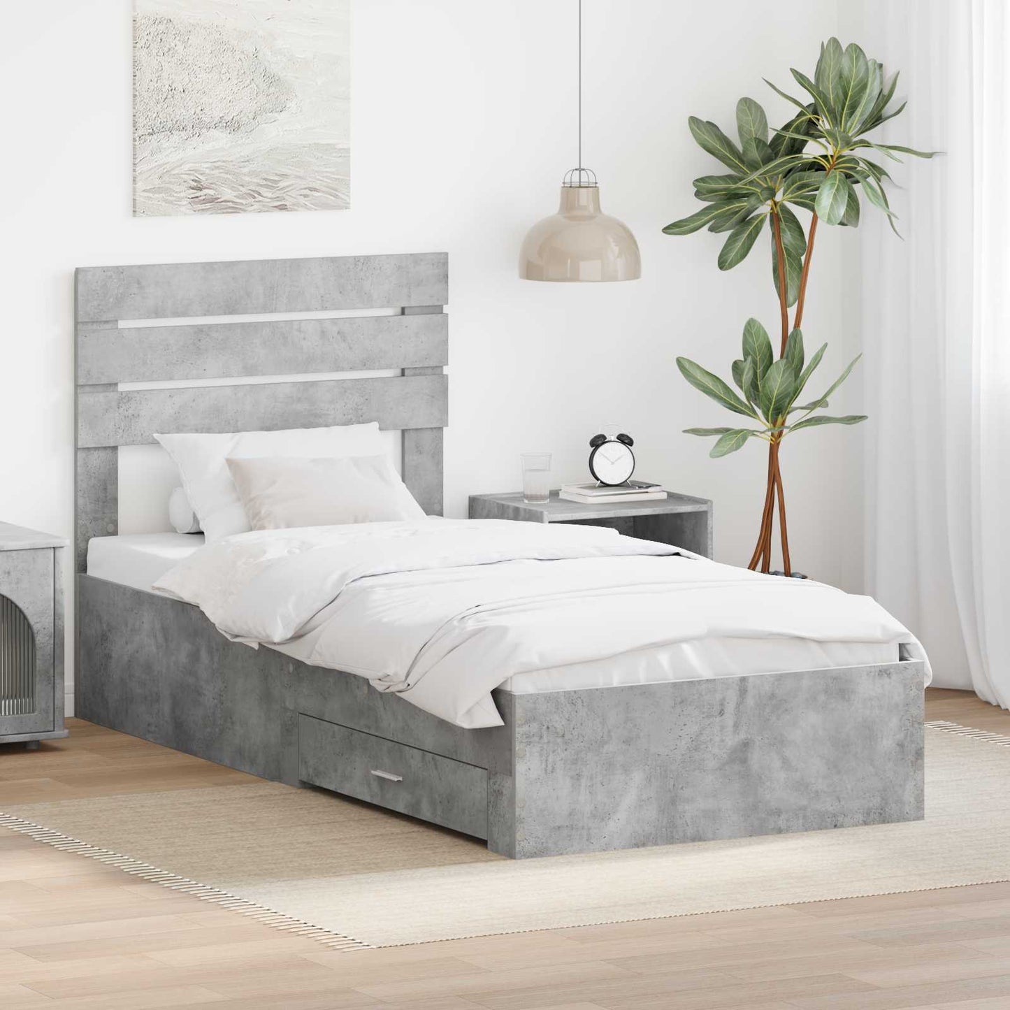 Bed Frame Concrete Grey and Silver 70 x 190 cm Engineered Wood