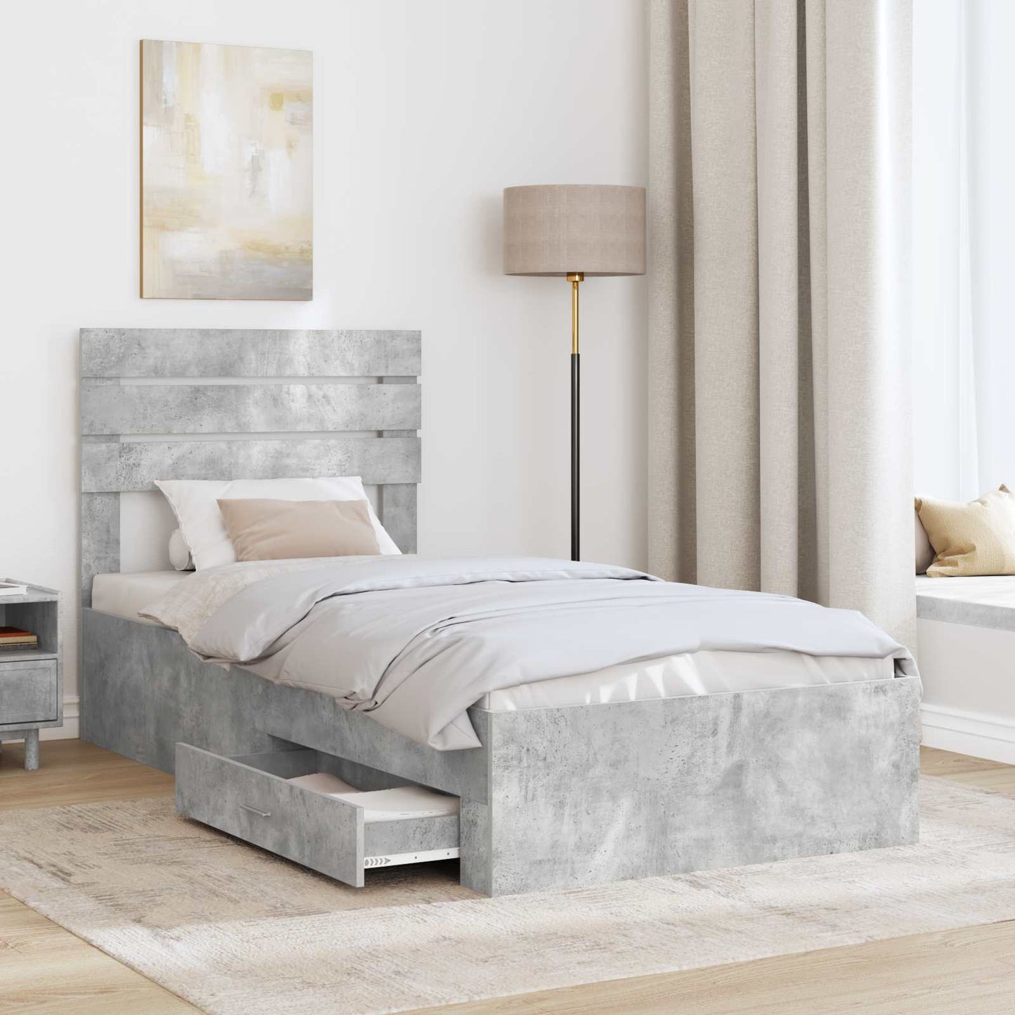 Bed Frame Concrete Grey and Silver 70 x 190 cm Engineered Wood