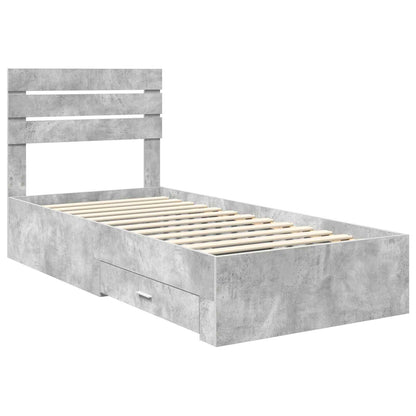 Bed Frame Concrete Grey and Silver 70 x 190 cm Engineered Wood