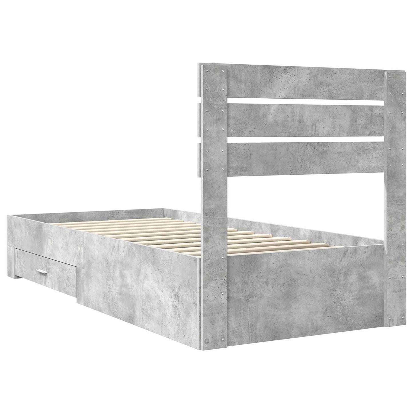 Bed Frame Concrete Grey and Silver 70 x 190 cm Engineered Wood