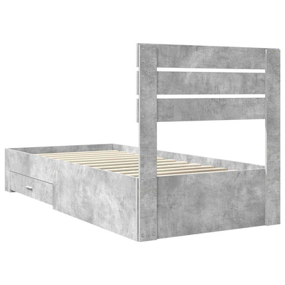 Bed Frame Concrete Grey and Silver 70 x 190 cm Engineered Wood