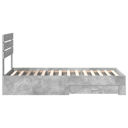 Bed Frame Concrete Grey and Silver 70 x 190 cm Engineered Wood