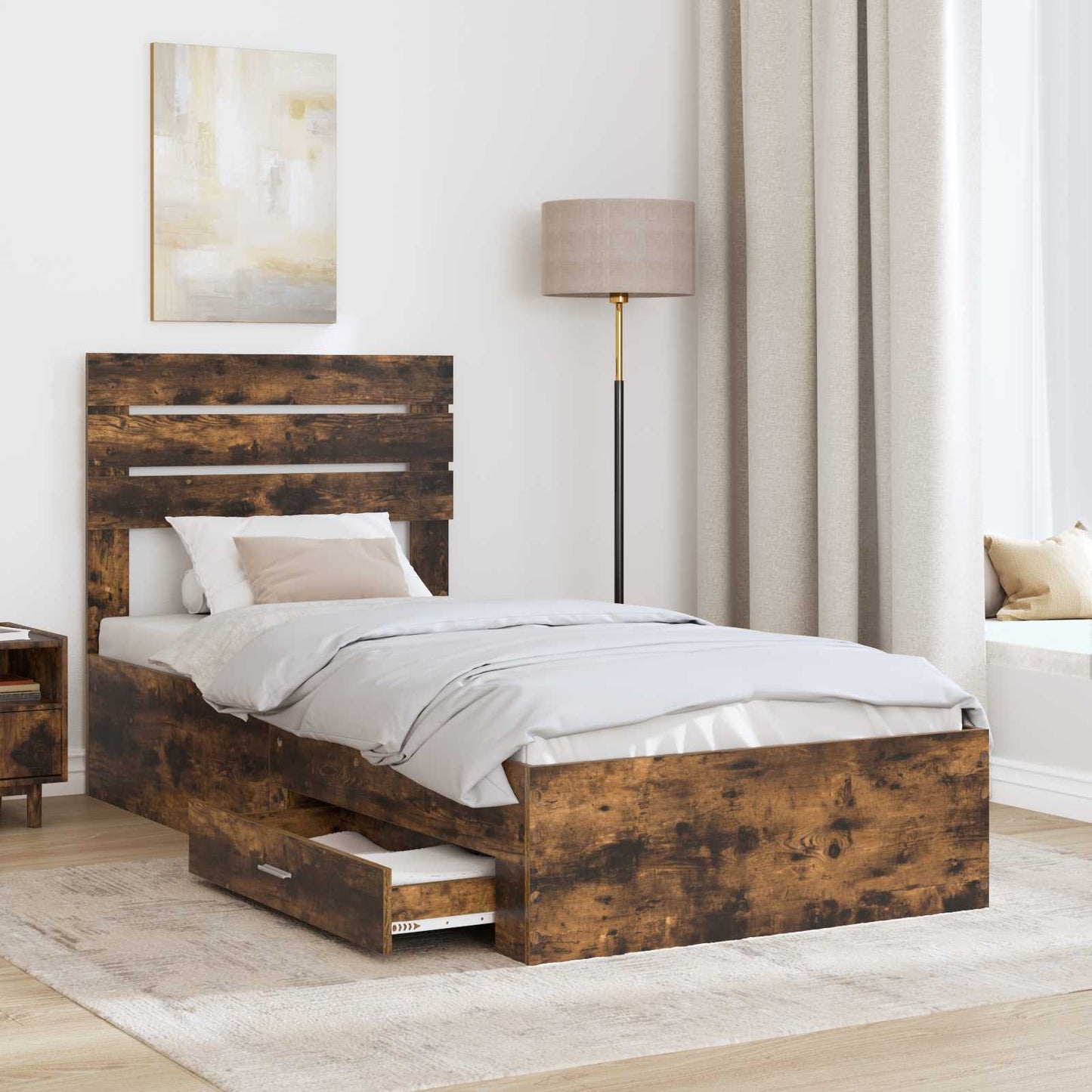 Bed Frame Smoked Oak and Silver 75 x 190 cm Engineered Wood