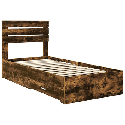 Bed Frame Smoked Oak and Silver 75 x 190 cm Engineered Wood